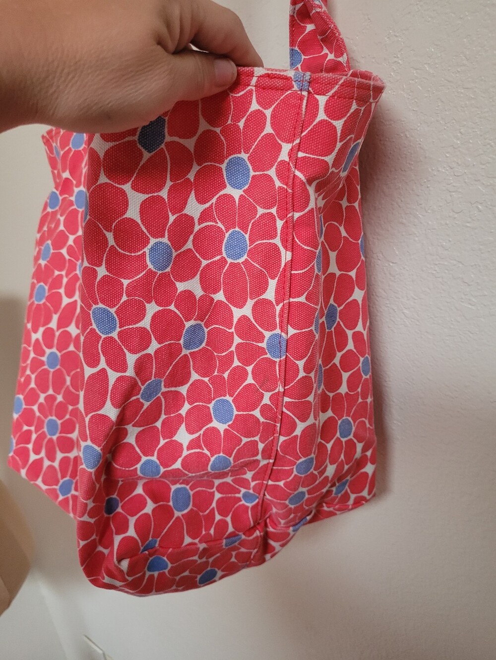Boden Floral Canvas Tote Bag in Red with Blue Accents - Picture 5 of 8
